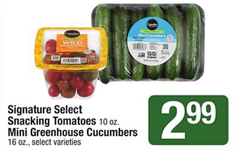 Signature Select Snacking Tomatoes 10 oz. Mini Greenhouse Cucumbers 16 oz. - Star Market weekly ad deal