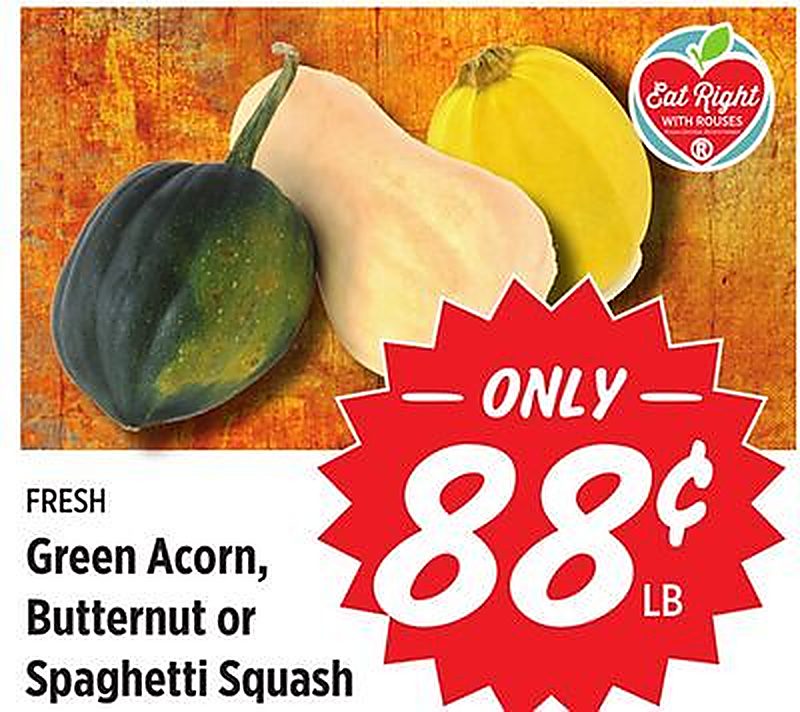 Green Acorn, Butternut or Spaghetti Squash - Rouses Markets weekly ad deal