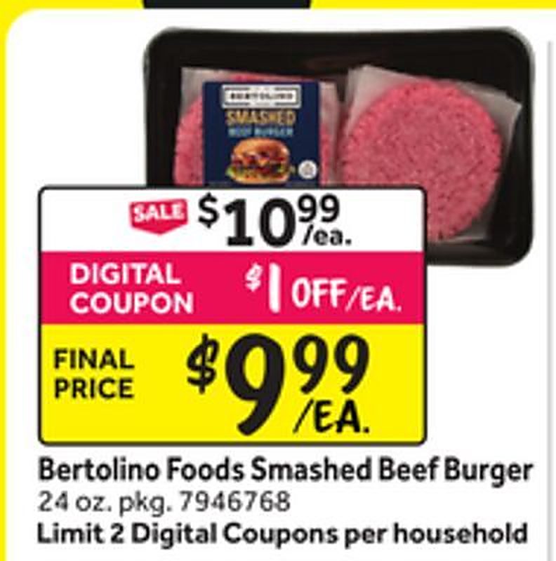 Bertolino Foods Smashed Beef Burger - Stop & Shop weekly ad deal