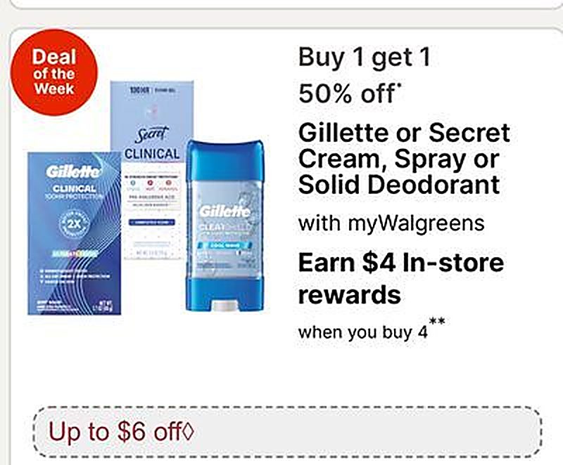 Gillette or Secret Cream, Spray or Solid Deodorant