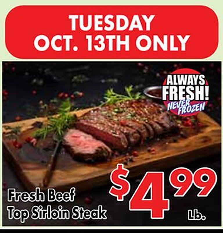 Fresh Beef Top Sirloin Steak - Valley Marketplace weekly ad deal