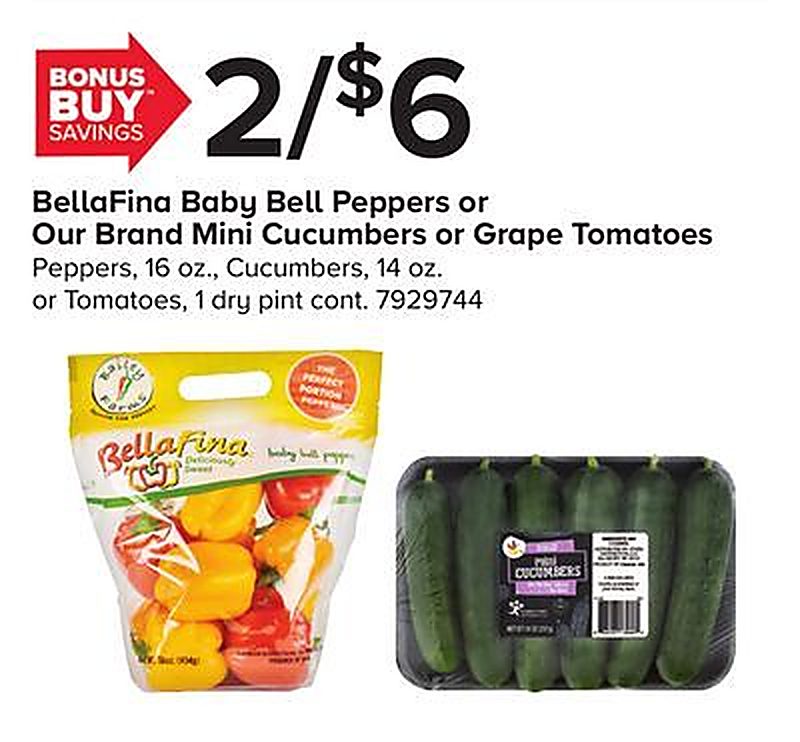 BellaFina Baby Bell Peppers or Our Brand Mini Cucumbers or Grape Tomatoes - Giant Food Stores weekly ad deal