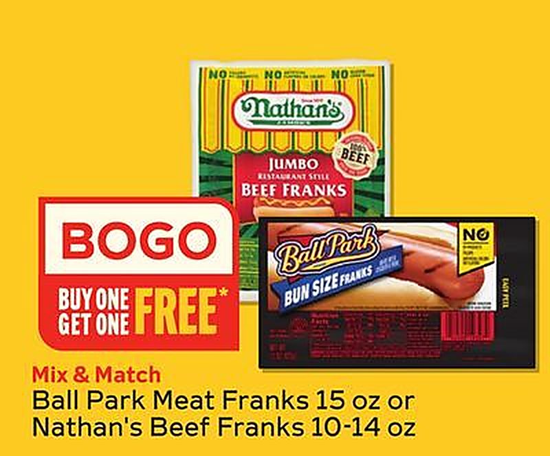 Ball Park Meat Franks 15 oz or Nathan's Beef Franks 10-14 oz
