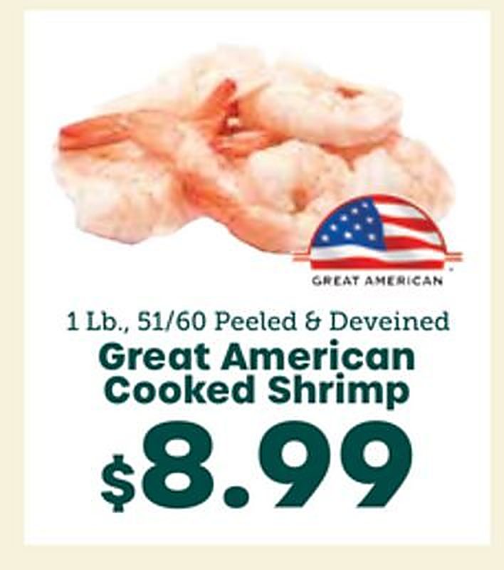 1 Lb., 51/60 Peeled & Deveined Great American Cooked Shrimp - Little Giant Farmers Market weekly ad deal