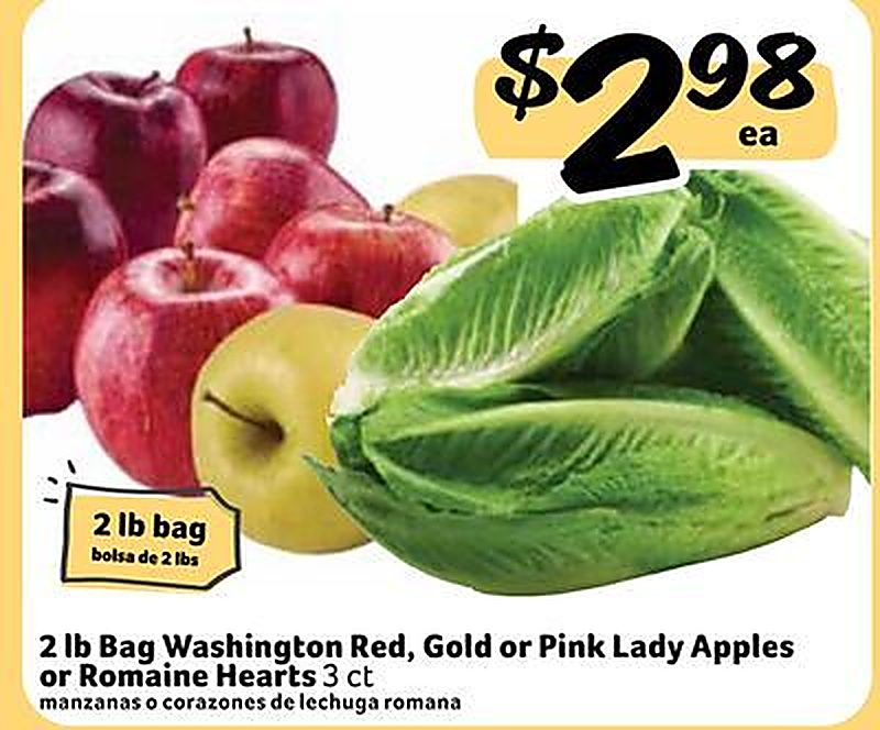2 lb Bag Washington Red, Gold or Pink Lady Apples or Romaine Hearts / manzanas o corazones de lechuga romana - Fresco Y Mas weekly ad deal