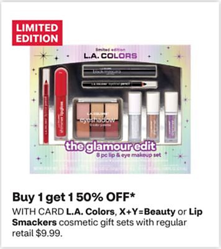 L.A. Colors, X+Y=Beauty or Lip Smackers cosmetic gift sets