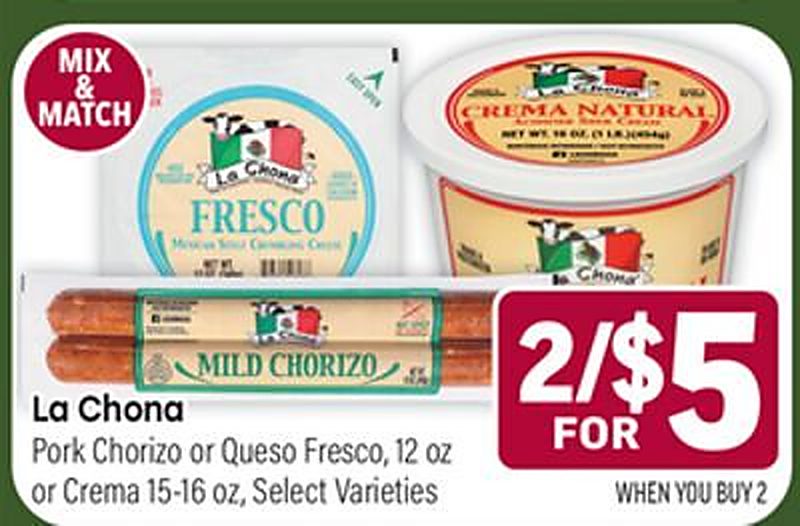 La Chona Pork Chorizo or Queso Fresco, 12 oz or Crema 15-16 oz - Tony's Fresh Market weekly ad deal