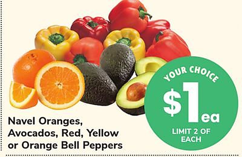 Navel Oranges, Avocados, Red, Yellow or Orange Bell Peppers - Safeway weekly ad deal