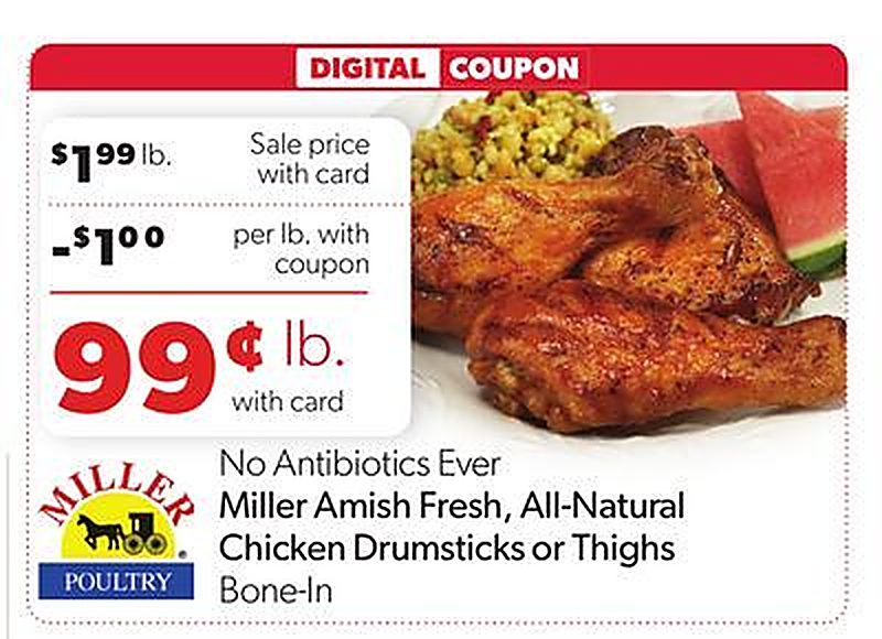 Miller Amish Fresh, All-Natural Chicken Drumsticks or Thighs - VG’s Grocery weekly ad deal