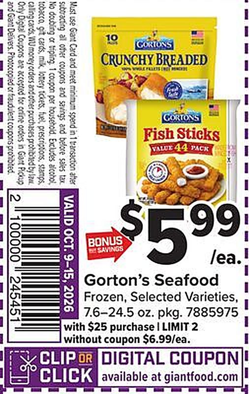 Gorton's Seafood - Giant Food weekly ad deal