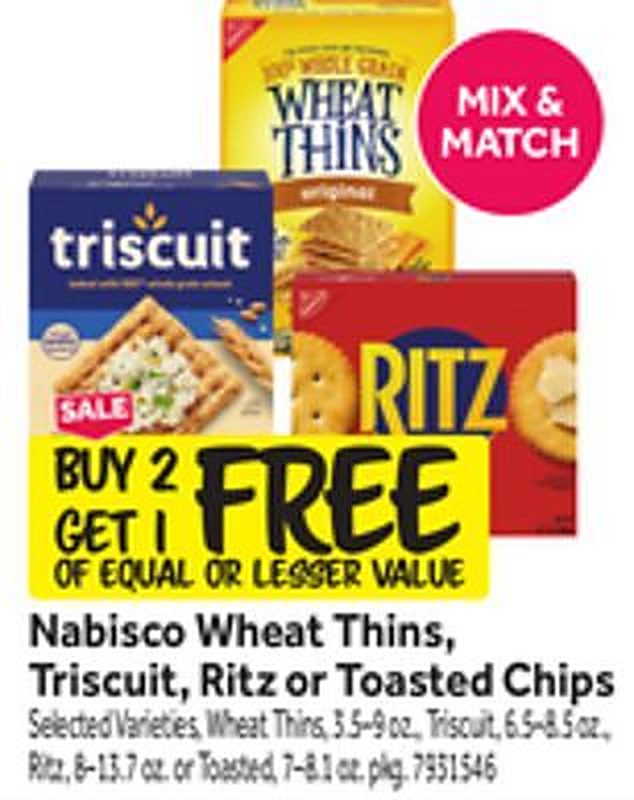 Nabisco Wheat Thins, Triscuit, Ritz or Toasted Chips