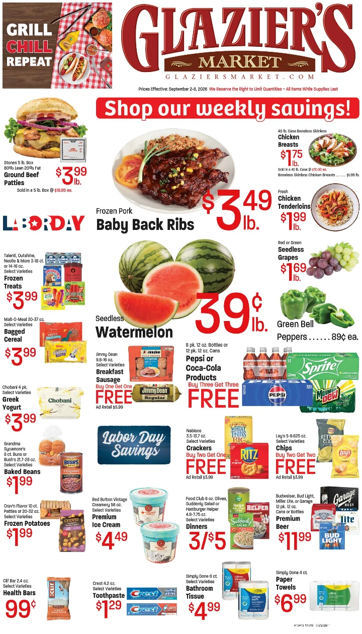 Glazier's Market September 2-8,26 AD/Coupons - Page 1