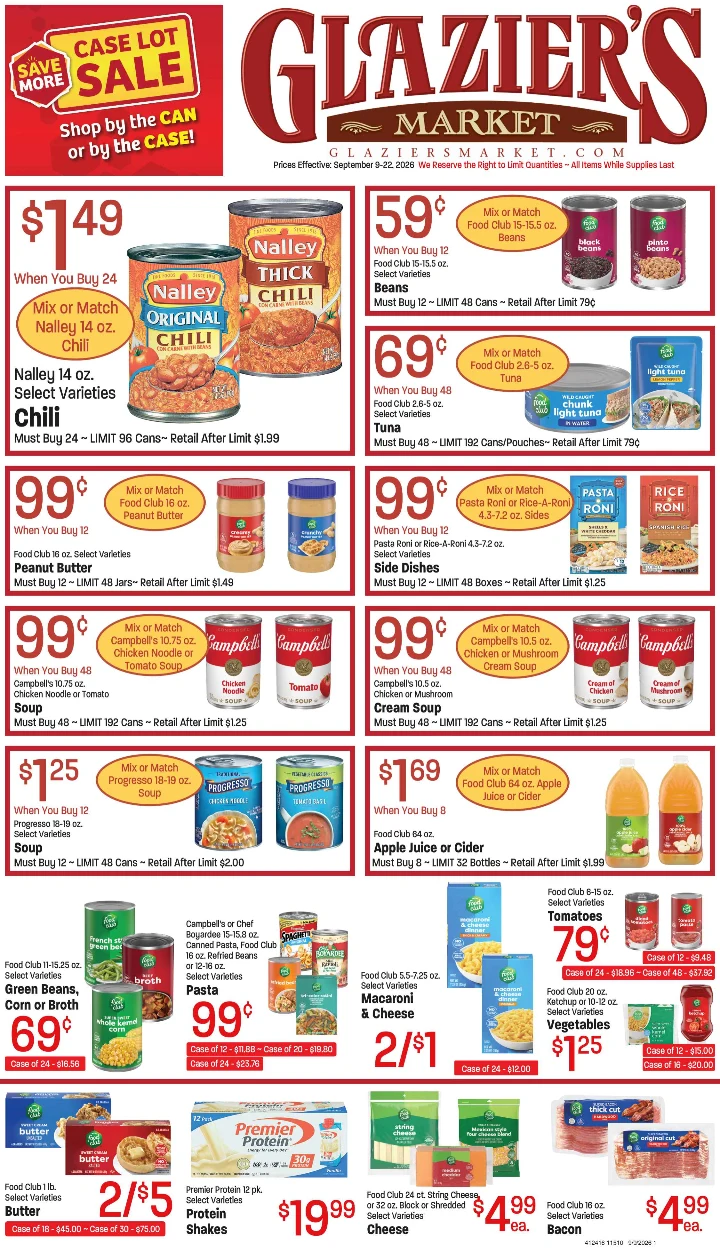 Glazier's Market Sep 9-22,26 CASELOT AD - Page 1