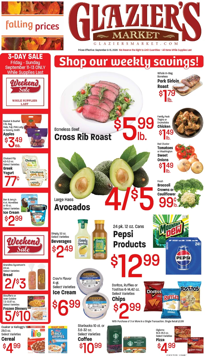 Glazier's Market Sep 9-15,26 Ad/Coupons - Page 1