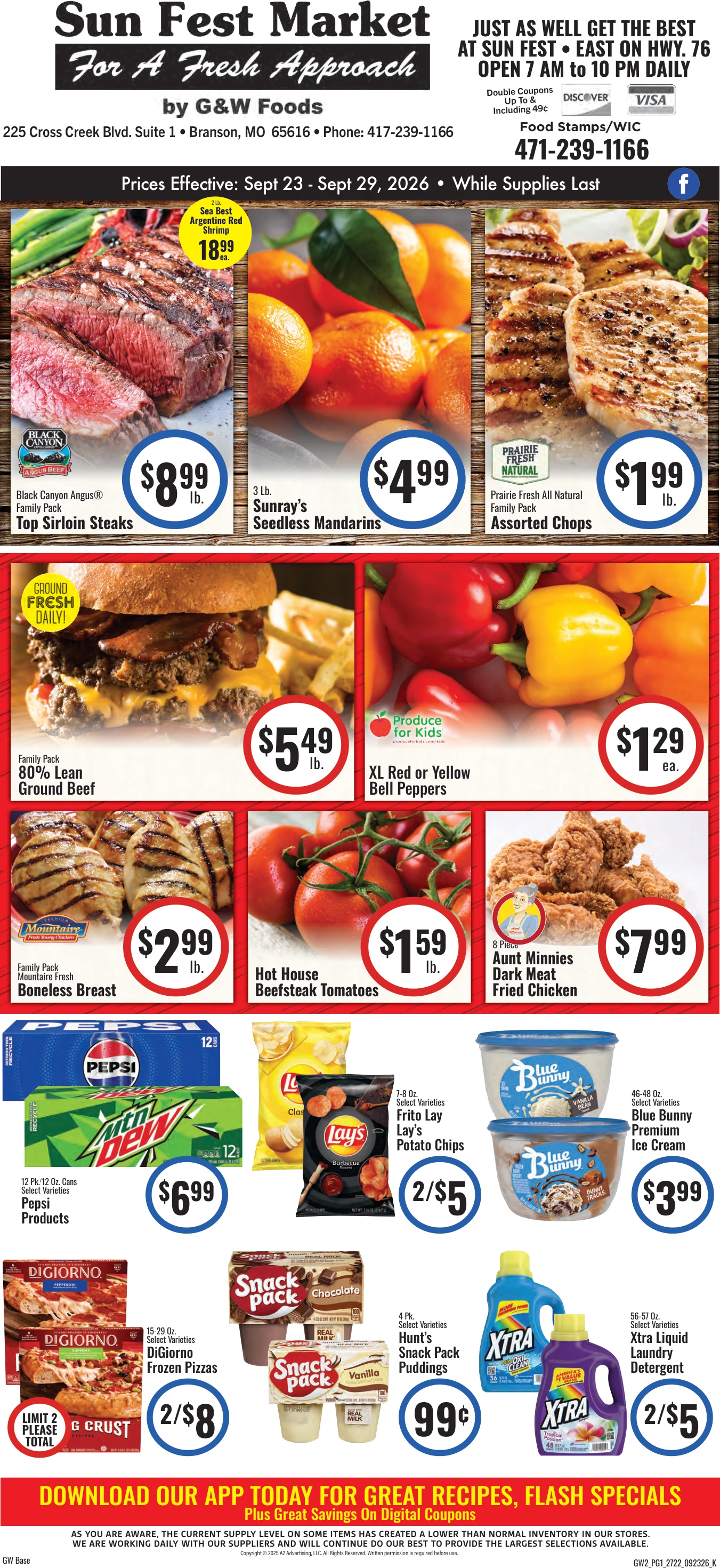 GW Foods - Sun Fest Market Sun Fest Market - Branson, MO - Weekly Ad for Sep 23rd Valid thru Oct 6th, 2026 - Page 1