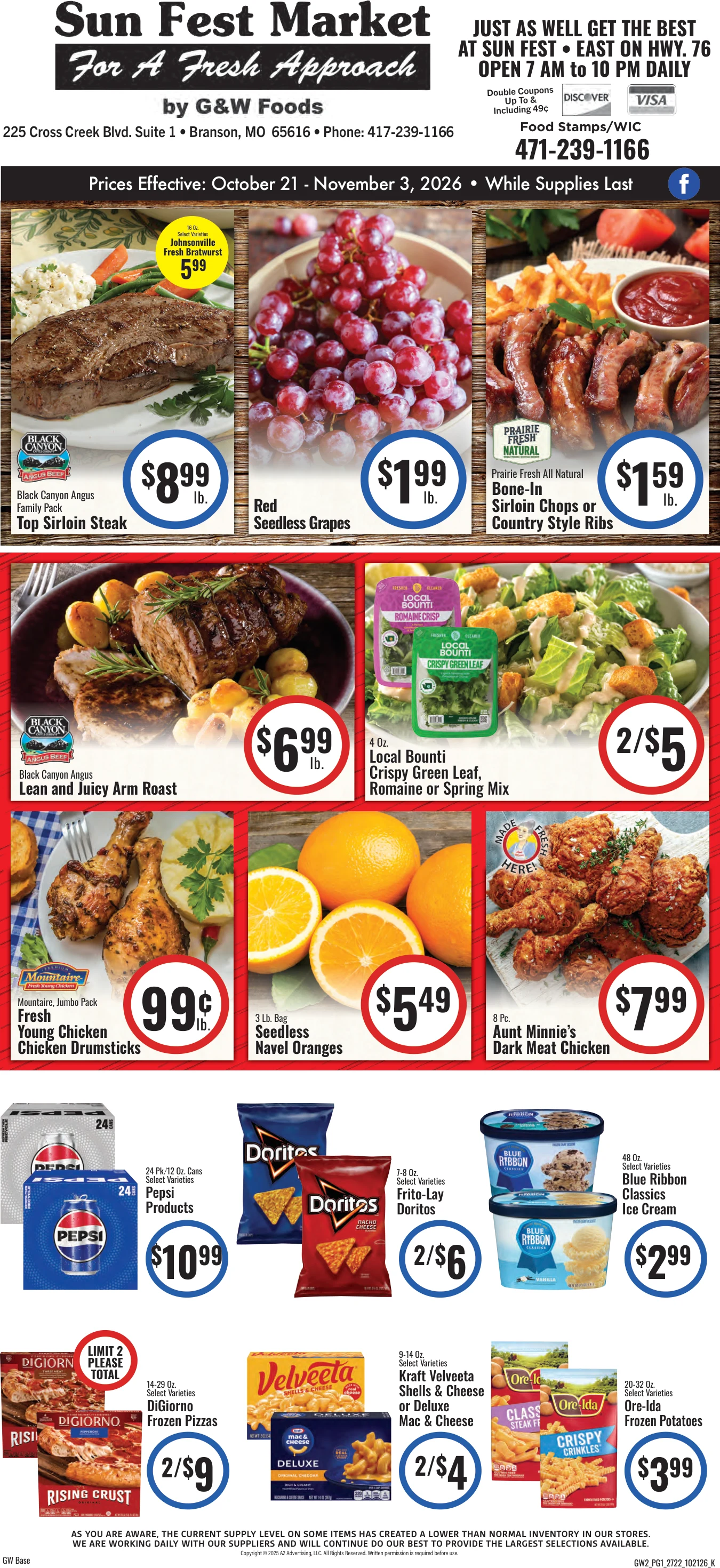GW Foods - Sun Fest Market Sun Fest Market - Branson, MO - Weekly Ad for Oct 21st Valid thru Nov 3rd, 2026 - Page 1