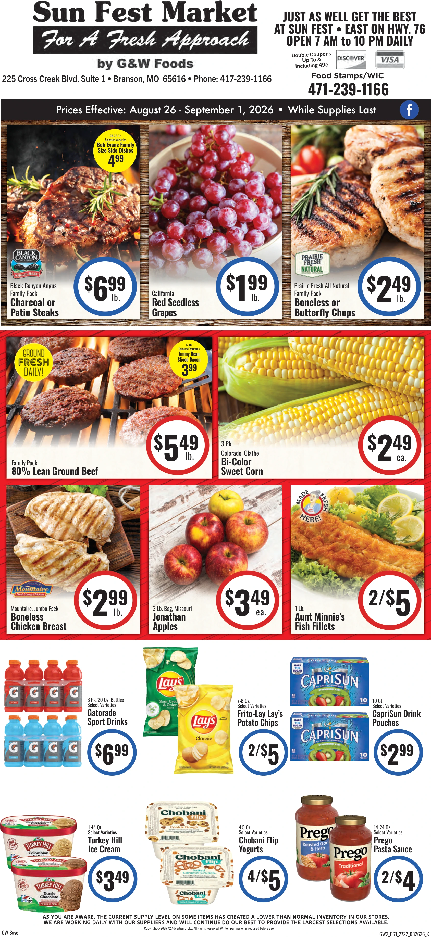 GW Foods - Sun Fest Market Sun Fest Market - Branson, MO - Weekly Ad for Aug 26th Valid thru Sep 8th, 2026 - Page 1
