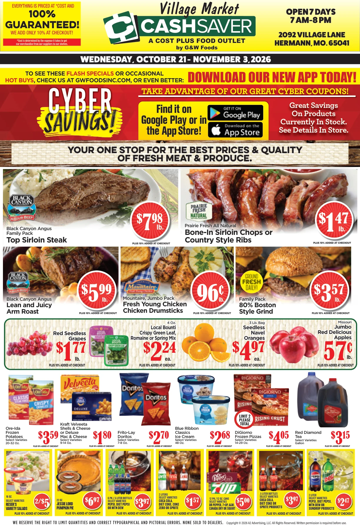 GW Foods - Village Market Cash Saver Village Market Cash Saver - Hermann, MO - Weekly Ad for Oct 21st Valid thru Nov 3rd, 2026 - Page 1