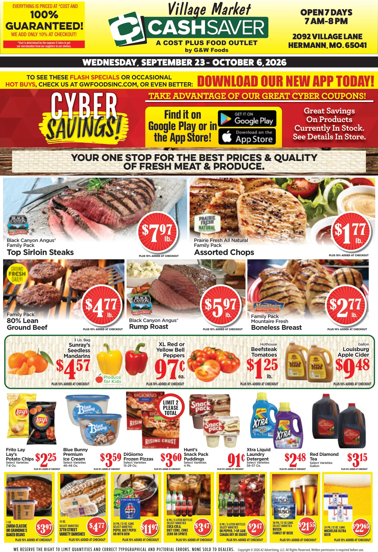 GW Foods - Village Market Cash Saver Village Market Cash Saver - Hermann, MO - Weekly Ad for Sep 23rd Valid thru Oct 6th, 2026 - Page 1