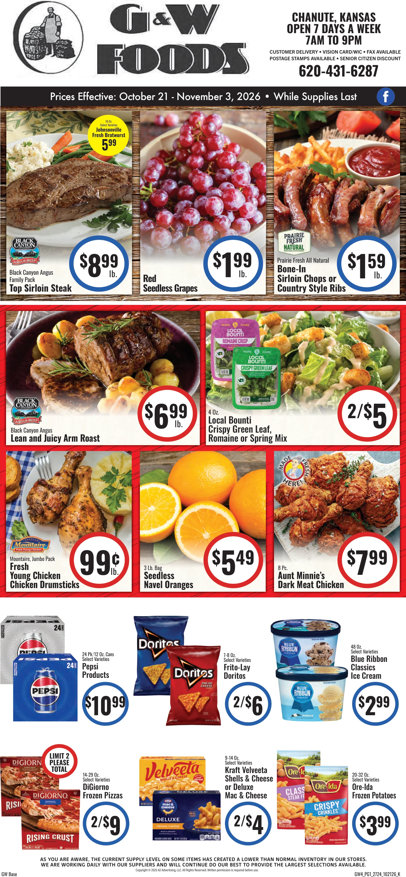 GW Foods GW Foods, Inc. - Chanute, KS - Weekly Ad for Oct 21st Valid thru Nov 3rd, 2026 - Page 1