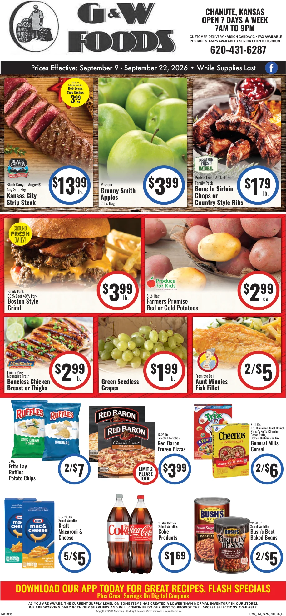 GW Foods GW Foods, Inc. - Chanute, KS - Weekly Ad for Sep 9th Valid thru Sep 22nd, 2026 - Page 1