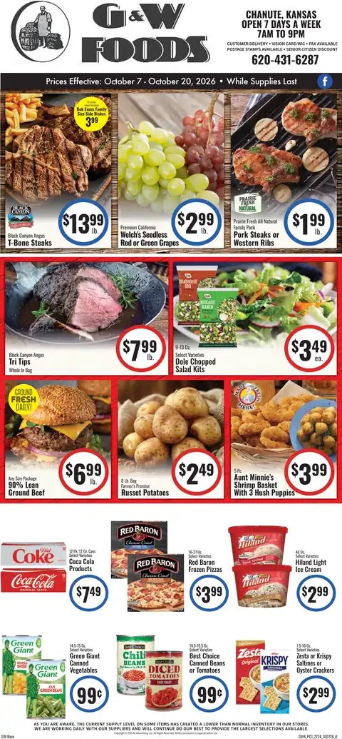 GW Foods, Inc. - Chanute, KS - Weekly Ad for Oct 7th Valid thru Oct 20th, 2026