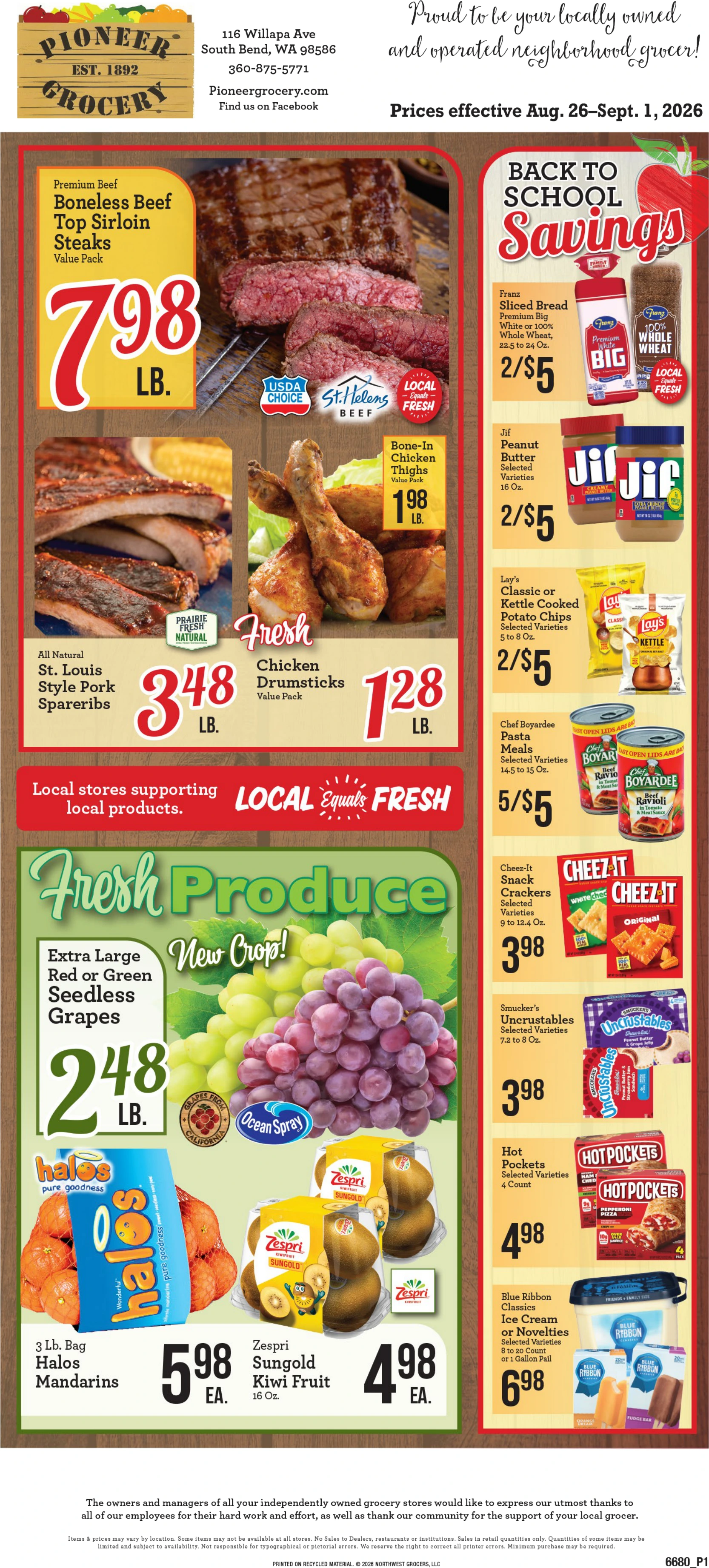 Pioneer Grocery Pioneer Grocery Weekly Ad - Page 1
