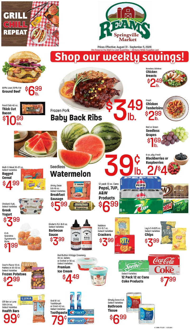 Ream's Springville Market REAMS SPRINGVILLE MARKET - Weekly Ad Augut 31st - September 5, 2026 - Page 1