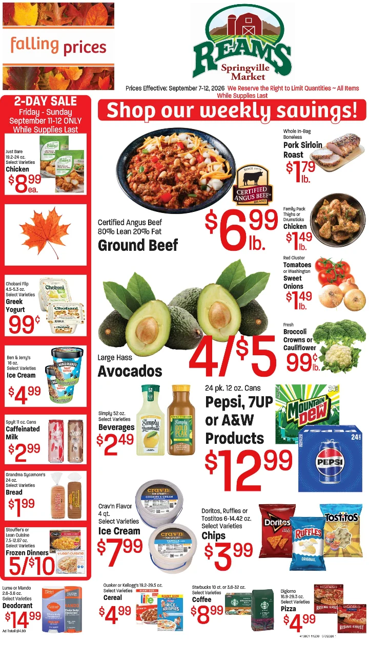 Ream's Springville Market Springville Reams #1290 Weekly Ad September 7-12, 2026 - Page 1