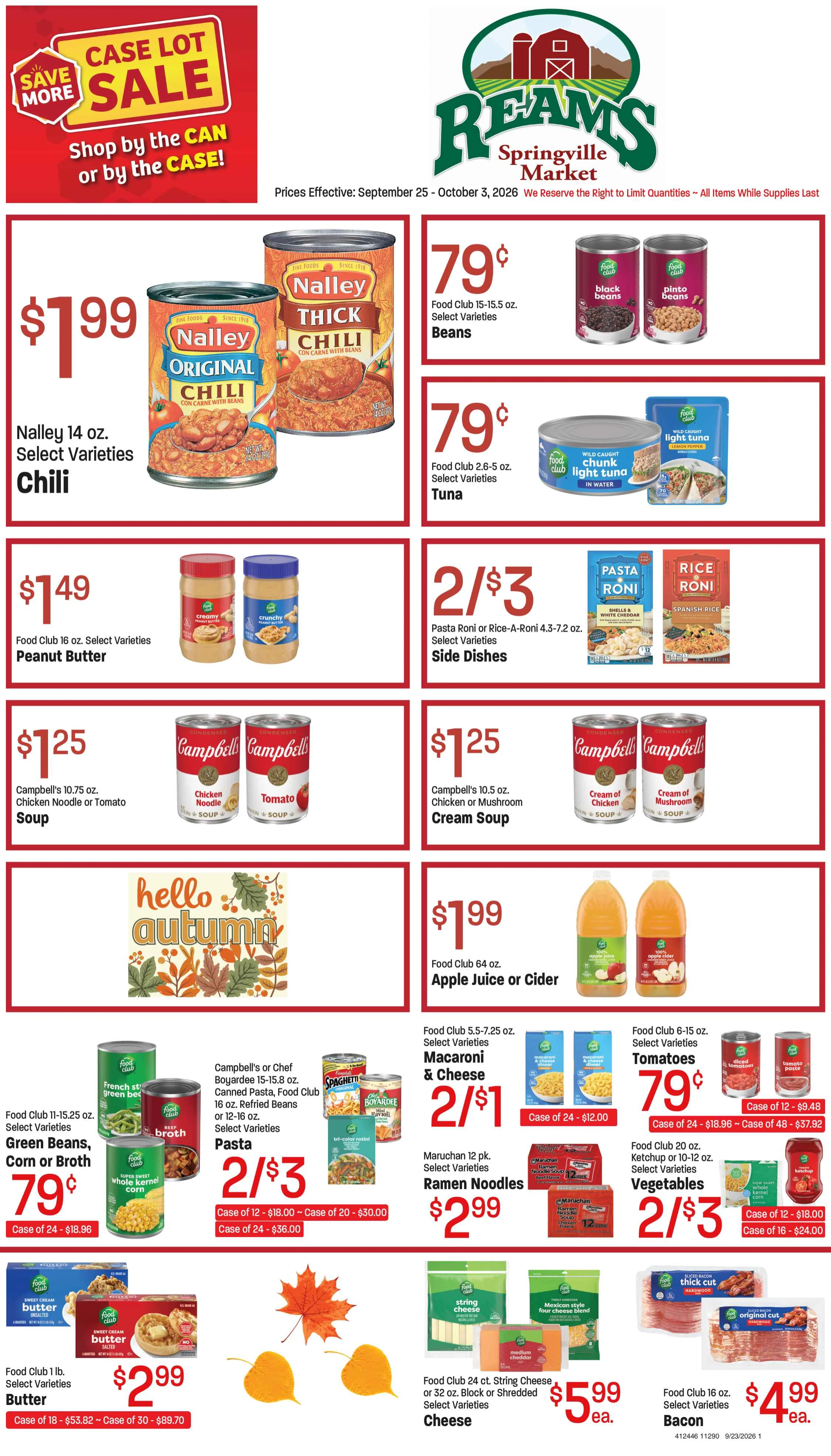 Ream's Springville Market Reams Springville Market- FALL CASE LOT AD September 25 - October 3, 2026 - Page 1