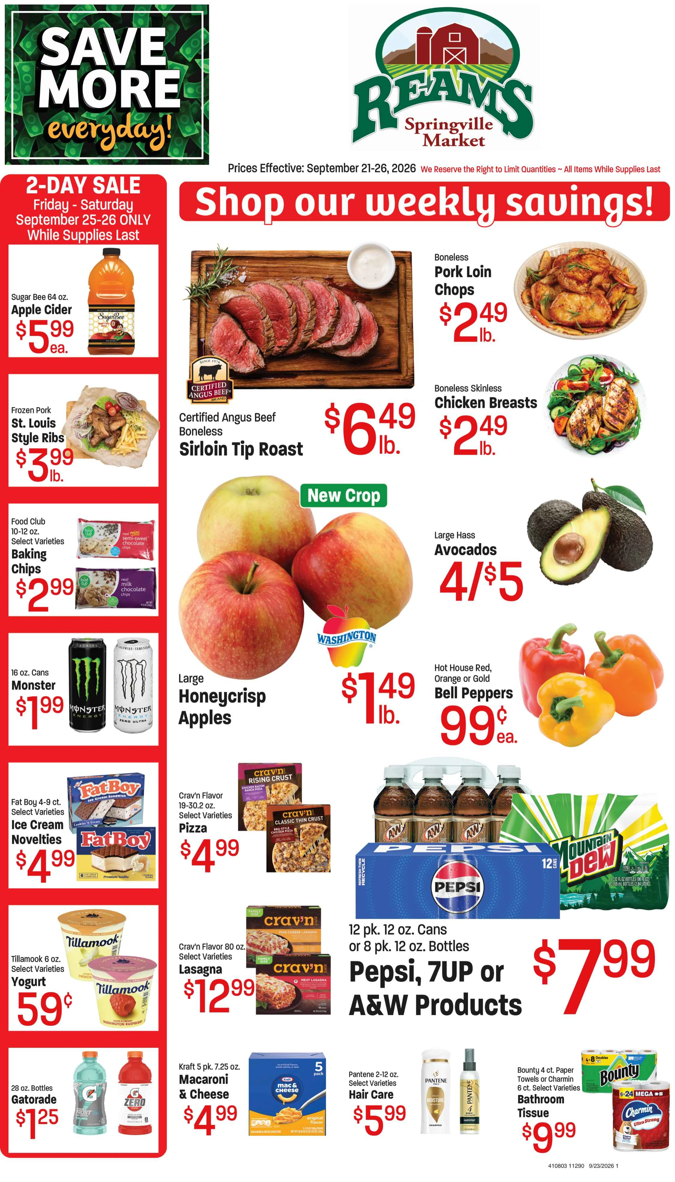 Ream's Springville Market Reams Springville Market- Weekly Ad September 21-26, 2026 - Page 1