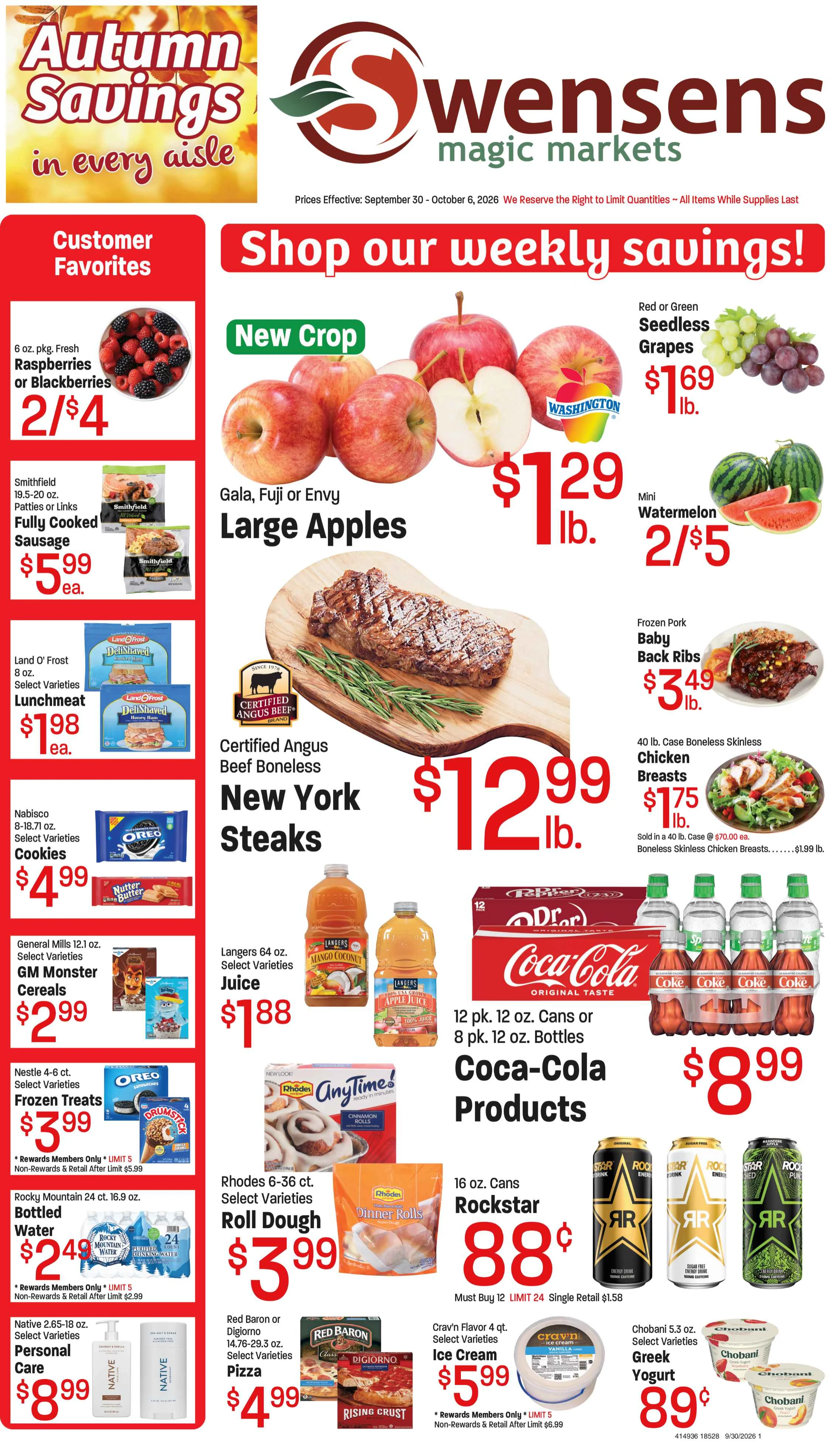 Swensen's Markets AD - Swensen's Ad Week of 9/30/26 thru 10/6/26 - Page 1